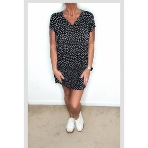 Madewell Shift Dress Black White Floral Short Sleeve Button Neck Mini Dress Sz S